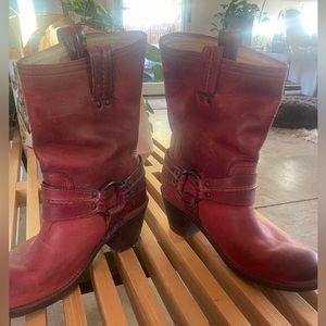 Red leather Frye Boots. Mid calf. 7.5